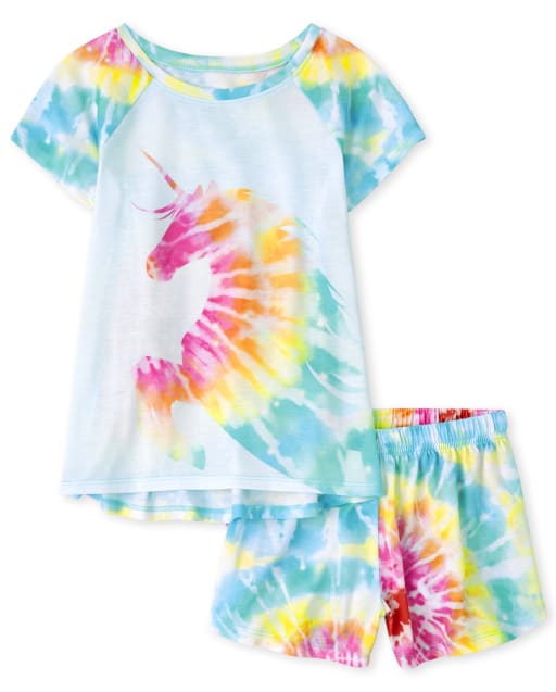 Girls Tie Dye Unicorn Pajamas