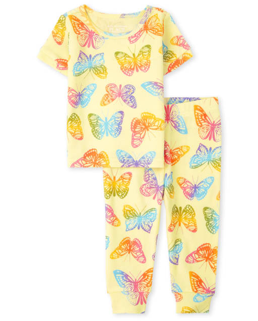 Baby And Toddler Girls Rainbow Butterfly Snug Fit Cotton Pajamas