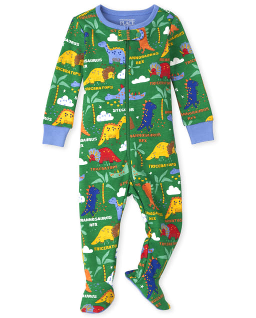 Baby And Toddler Boys Long Sleeve Dino Snug Fit Cotton One Piece Pajamas