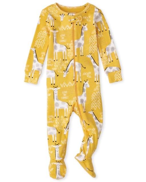 Unisex Baby And Toddler Long Sleeve 'Love My Family' Giraffe Snug Fit Cotton One Piece Pajamas