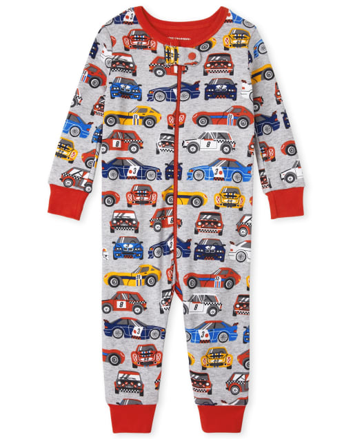 Pijama de una pieza de algodón de ajuste cómodo para bebés y niños pequeños de manga larga Racecar