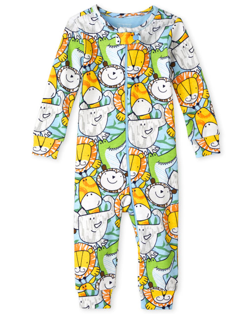 Pijama de una pieza de algodón con ajuste ceñido Safari para bebés y niños pequeños