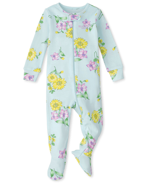 Baby And Toddler Girls Long Sleeve 'Beautiful Like Mom' Floral Snug Fit Cotton One Piece Pajamas