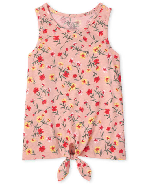 Girls Print Tie Front Tank Top