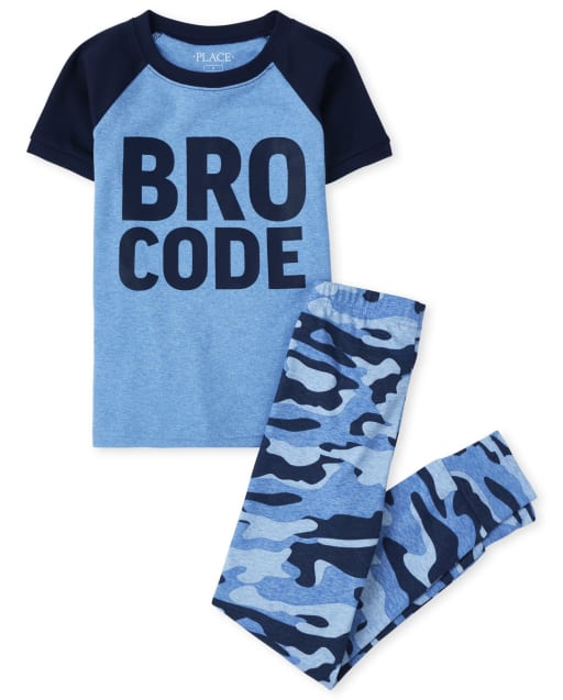 Boys Short Raglan Sleeve 'Bro Code' Snug Fit Cotton Pajamas