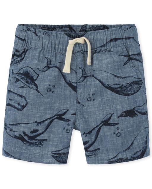 Pantalones cortos tipo jogger tejidos con estampado de ballenas para bebés y niños pequeños