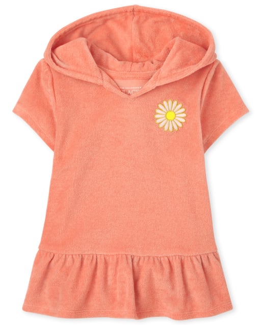 Baby And Toddler Girls Short Sleeve Daisy Ruffle Terry Hooded Cover Up