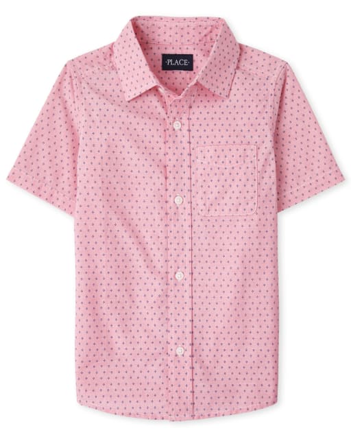 Boys Diamond Poplin Button Up Shirt