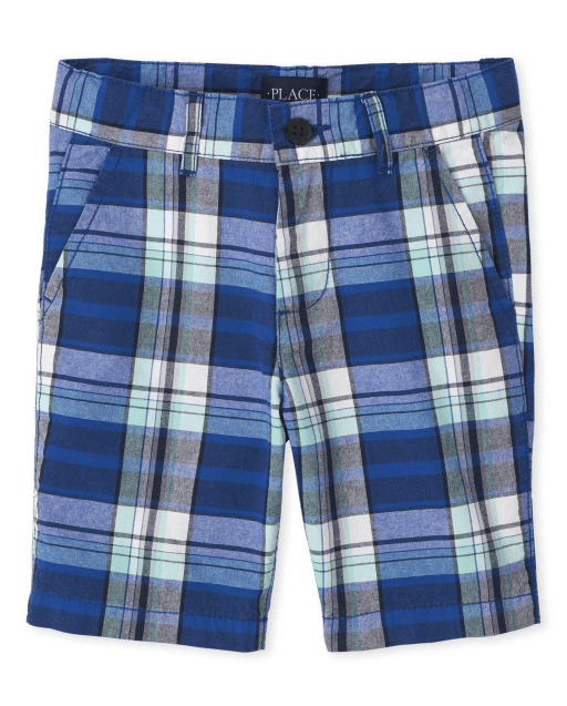 drivhus Settlers makeup Boys Plaid Woven Chino Shorts | The Children's Place - MAZARINE BLUE