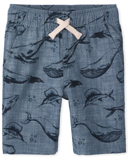 Boys Whale Woven Pull On Jogger Shorts