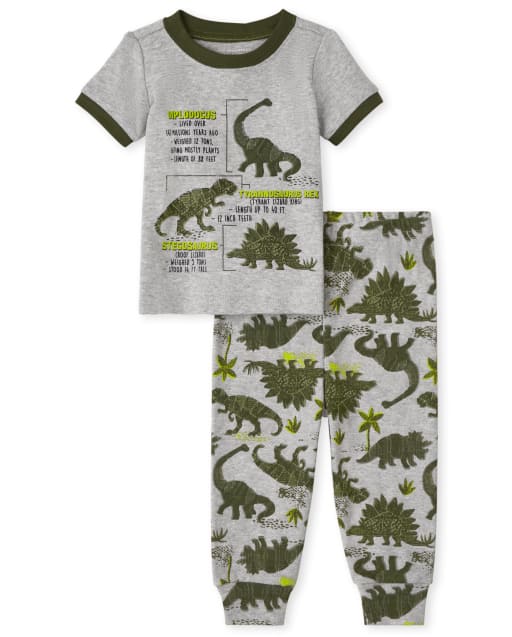 Pijama de algodón de manga corta Dino Snug Fit para bebés y niños pequeños