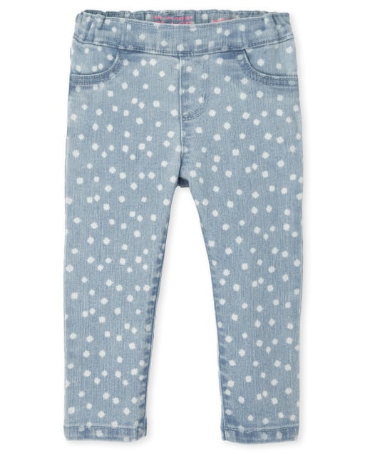 Jeggings de mezclilla de punto elástico con lunares para bebés y niñas pequeñas