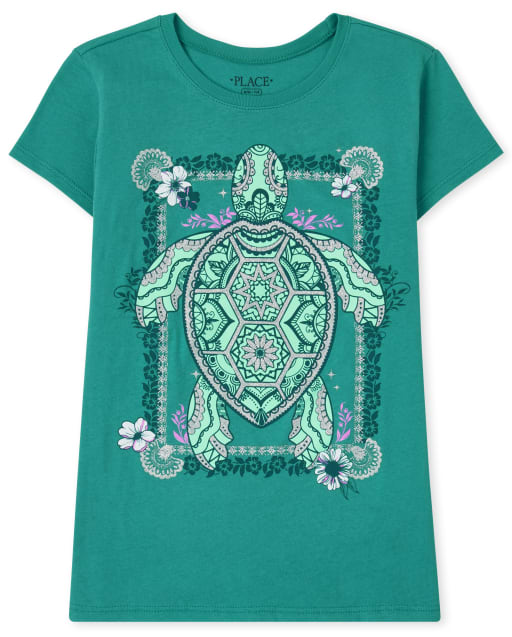 Girls Short Sleeve Turtle Graphic Tee