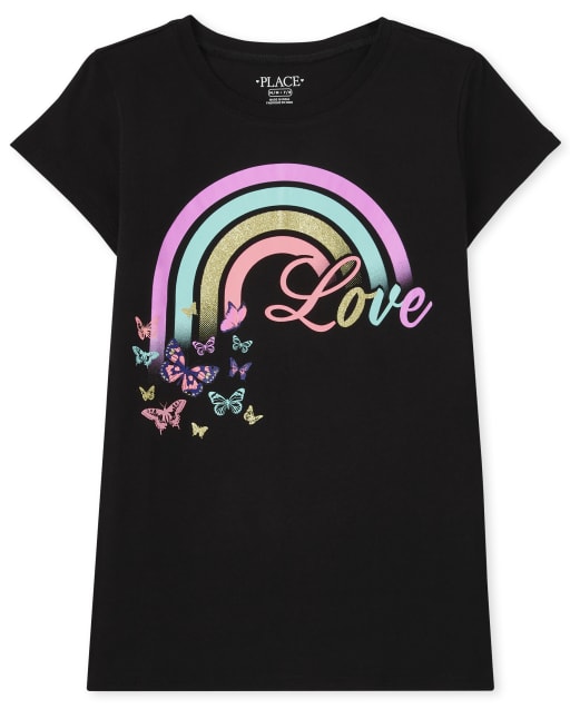 Camiseta estampada Love Rainbow de manga corta para niñas