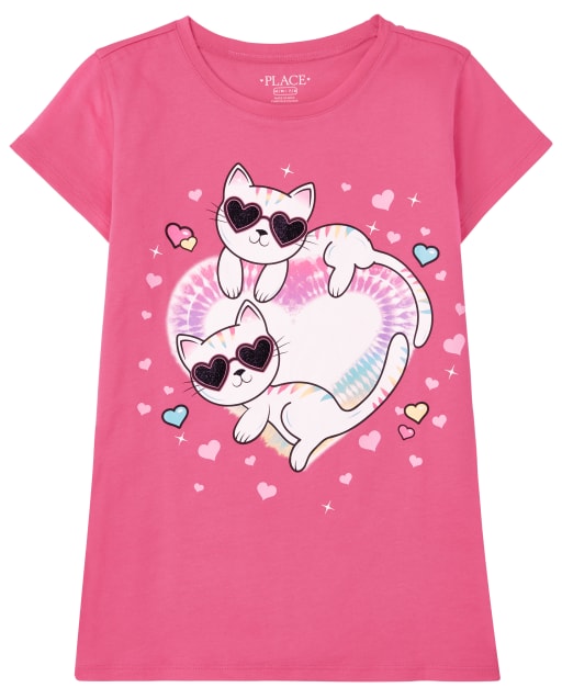 Girls Cat Heart Graphic Tee