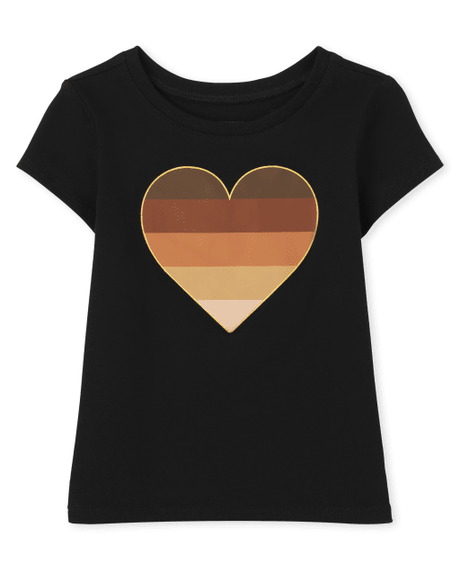 Camiseta de manga corta con gráfico de corazón para bebés y niñas pequeñas