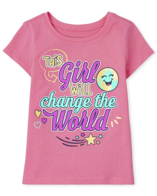Baby And Toddler Girls Short Sleeve World Graphic Tee