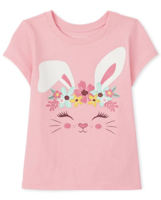 Baby And Toddler Girls Short Sleeve Bunny Graphic Tee
