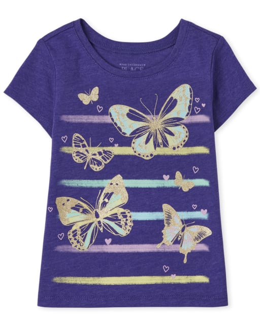 Baby And Toddler Girls Short Sleeve Butterfly Graphic Tee