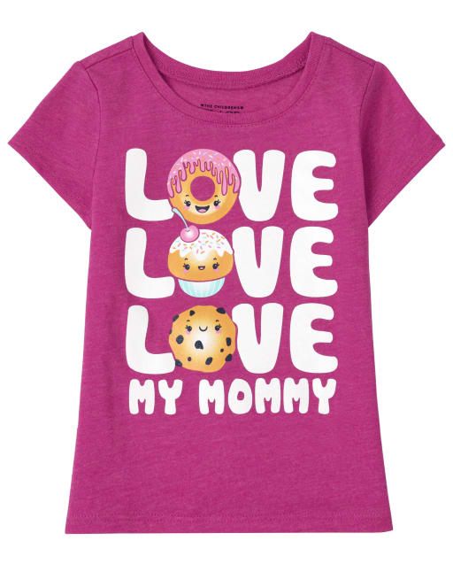 Camiseta estampada Love Mommy de manga corta para bebés y niñas pequeñas