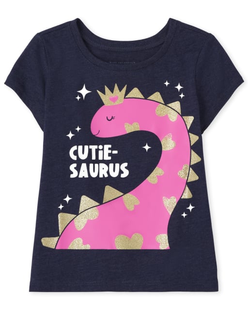 Camiseta de manga corta con gráfico de Dino para bebés y niñas pequeñas