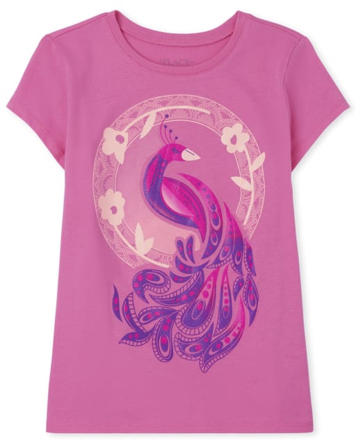 Camiseta con gráfico de pavo real para niñas
