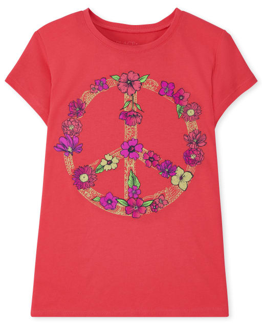 Girls Floral Peace Sign Graphic Tee