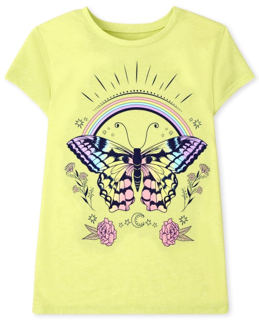Girls Butterfly Rainbow Graphic Tee