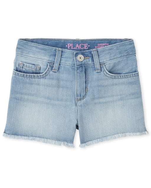 Girls Side Slit Denim Shortie Shorts