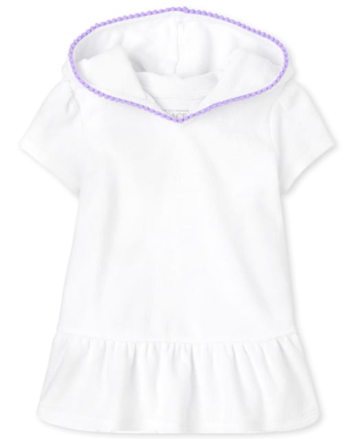 Baby And Toddler Girls Short Sleeve Ruffle Peplum Terry Hooded Cover Up