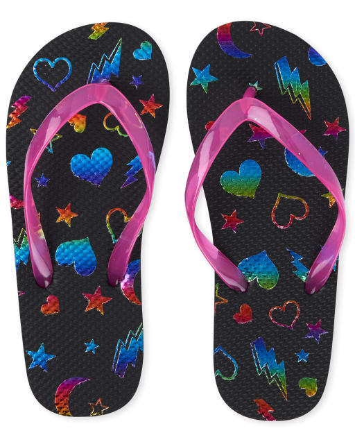 Girls Rainbow Doodle Flip Flops