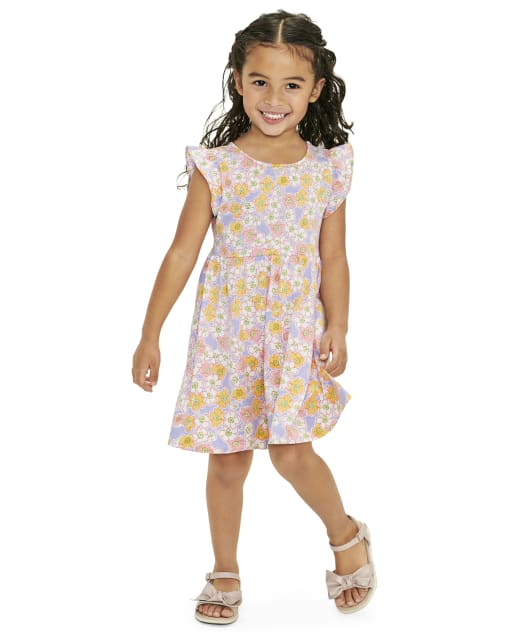 Baby And Toddler Girls Short Sleeve Floral Print Knit Babydoll Dress