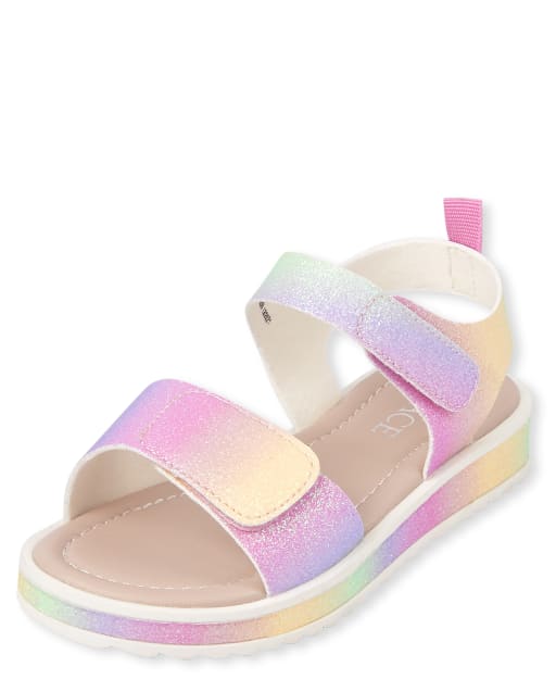 Sandalias de plataforma con purpurina arcoíris para niñas pequeñas