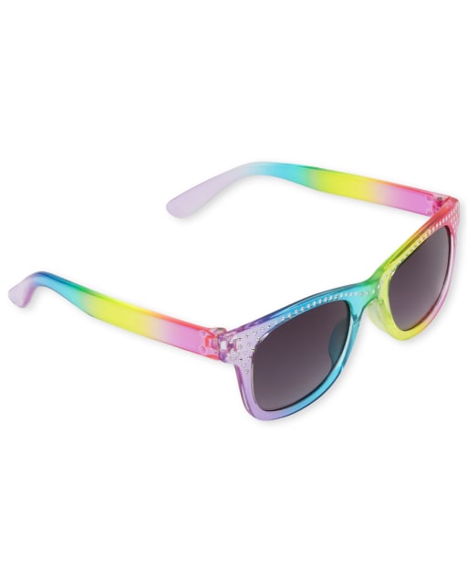 Gafas de sol de viajero enjoyadas Rainbow Ombre para niñas pequeñas