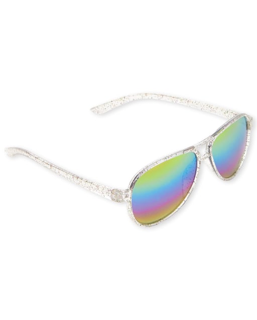 Gafas de sol tipo aviador con purpurina arcoíris para niñas pequeñas