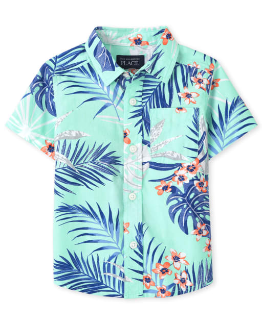 Baby And Toddler Boys Dad And Me Short Sleeve Tropical Print Poplin Button Down Shirt