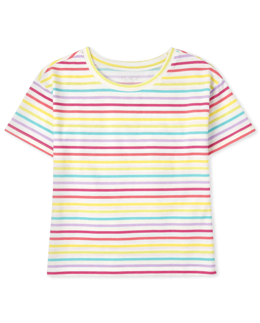 Camiseta básica de capas con estampado de manga corta para niñas