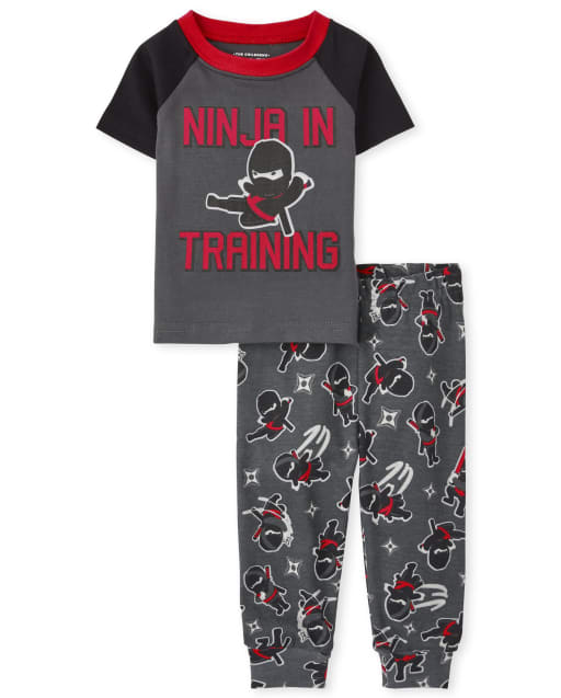 Pijama de algodón con ajuste ceñido Ninja de manga corta para bebés y niños pequeños