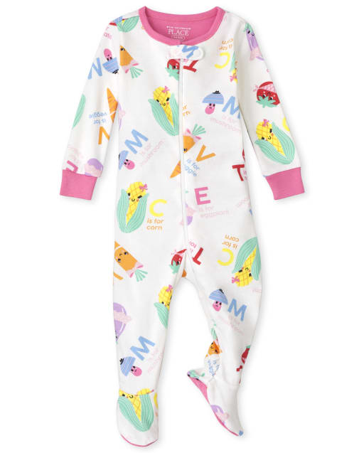 Pijamas de una pieza de algodón con ajuste ceñido Veggies para bebés y niñas pequeñas