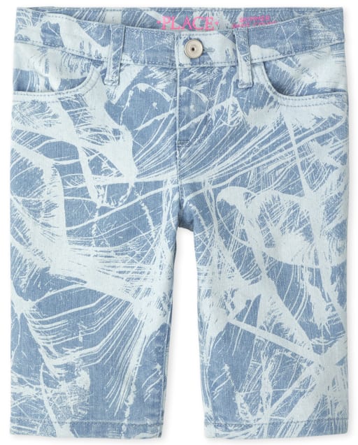 Girls Marble Print Denim Skimmer Shorts