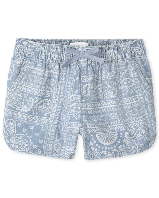 Girls Paisley Print Denim Pull On Shorts