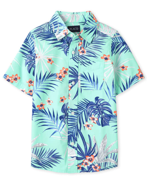 Boys Dad And Me Tropical Poplin Button Up Shirt