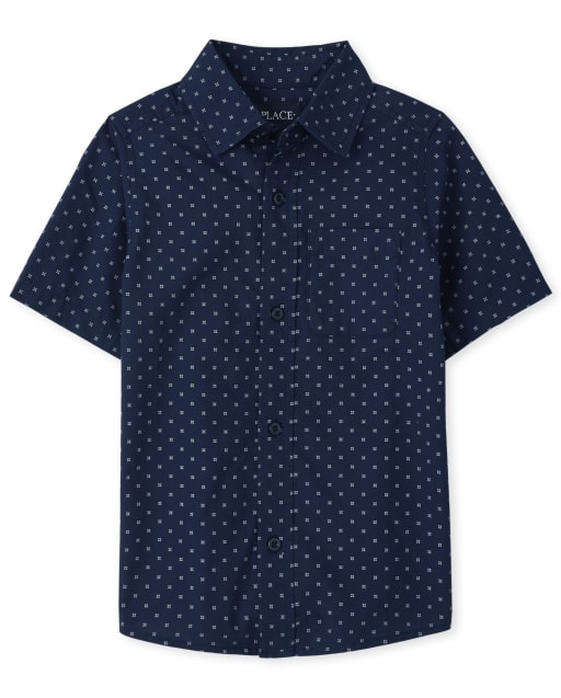 Boys Print Poplin Button Up Shirt