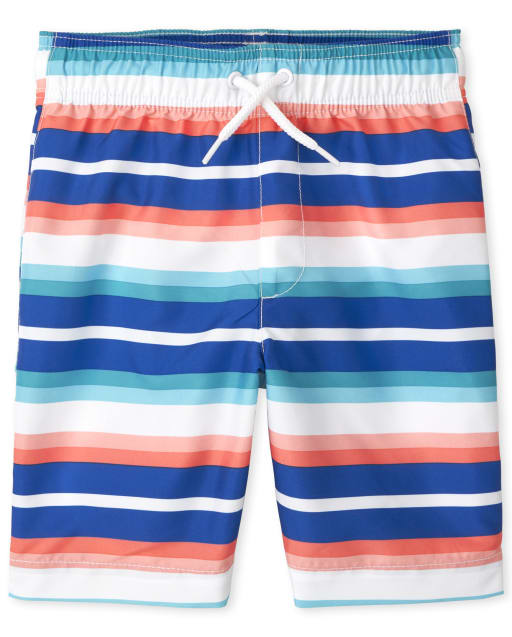 Boys Striped Swim Trunks