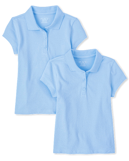 Girls Uniform Ruffle Soft Stretch Pique Polo 2-Pack - Plus