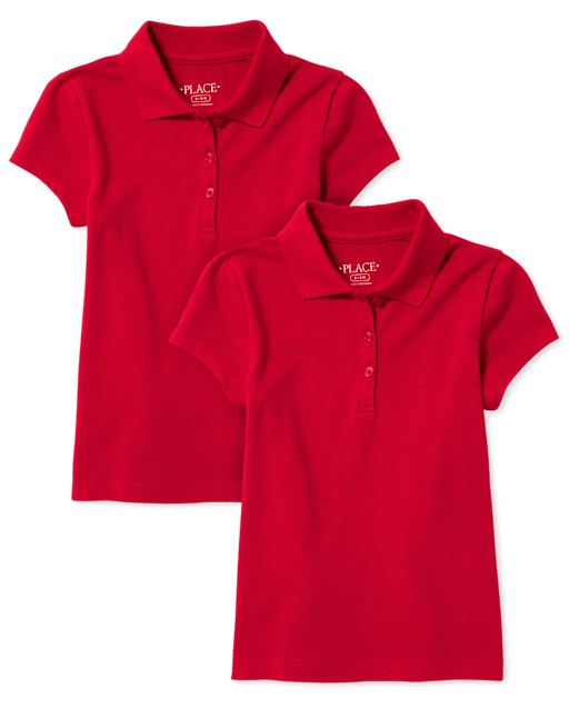 Girls Uniform Ruffle Soft Stretch Pique Polo 2-Pack - Plus