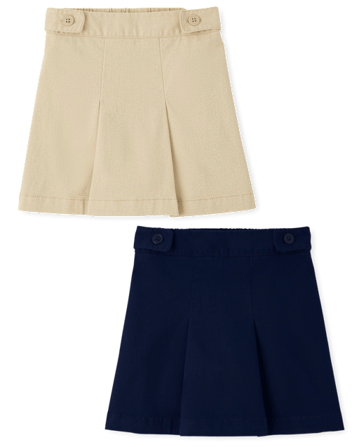 Falda pantalón elástica con botones de uniforme para niñas, paquete de 2