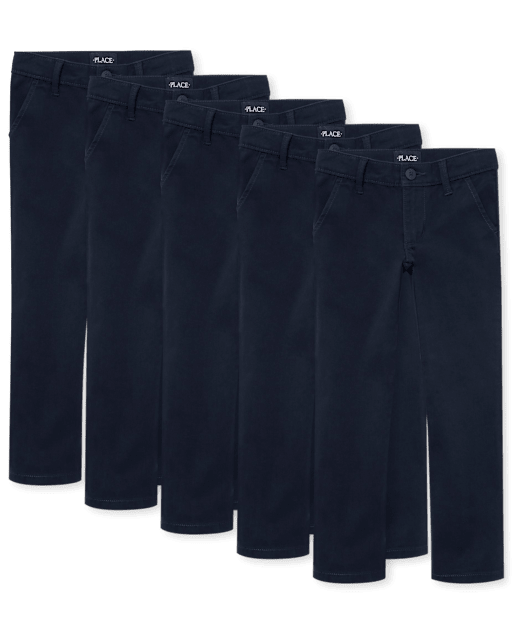 Girls Uniform Stretch Skinny Chino Pants 5-Pack