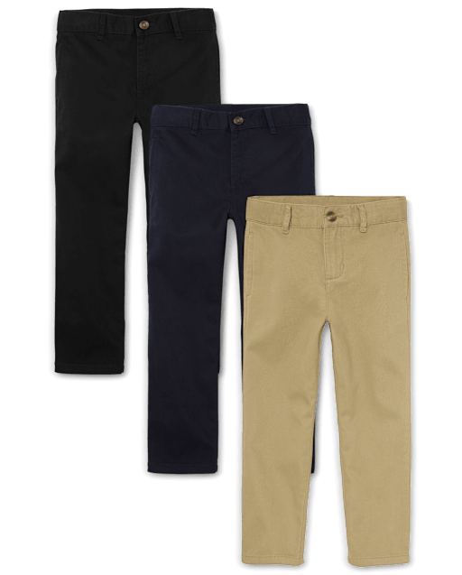 Paquete de 3 pantalones chinos elásticos de uniforme para niños