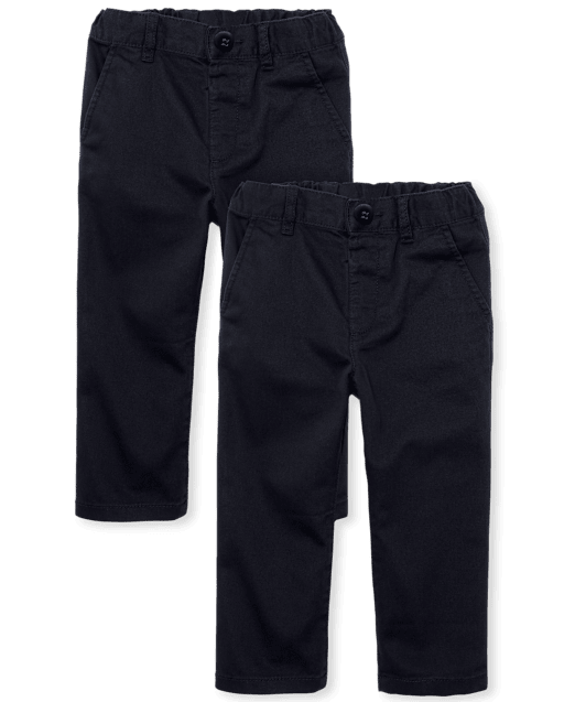 Paquete de 2 pantalones chinos ajustados elásticos de uniforme para bebés y niños pequeños
